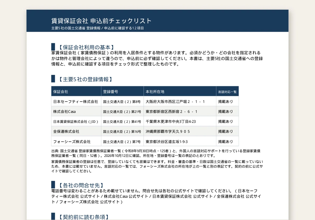 賃貸保証会社必要書類のテンプレートプレビュー
