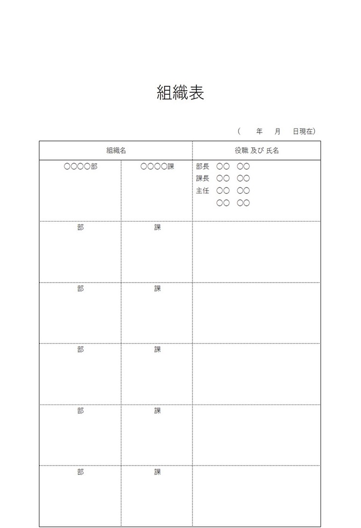 エクセル＆ワード＆ＰＤＦの組織表（組織図）シンプル